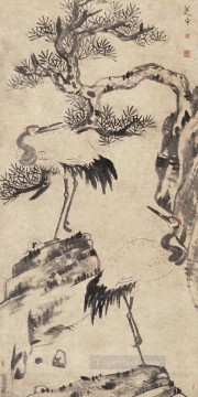  cranes Oil Painting - pine and cranes old China ink